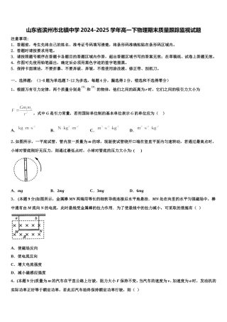 山东省滨州市北镇中学2024-2025学年高一下物理期末质量跟踪监视试题含解析