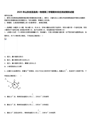 2025年山东省莒县高一物理第二学期期末综合测试模拟试题含解析