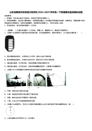 山东省聊城市东阿县行知学校2024-2025学年高一下物理期末监测模拟试题含解析