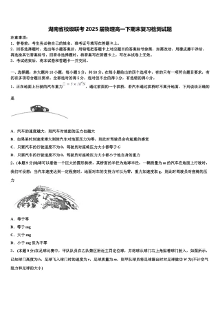 湖南省校级联考2025届物理高一下期末复习检测试题含解析
