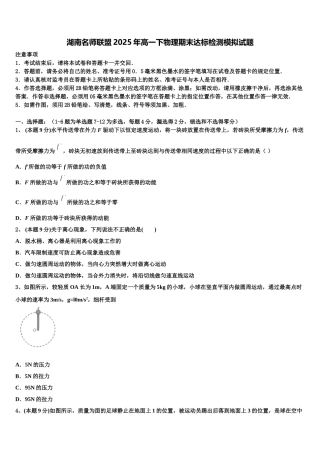 湖南名师联盟2025年高一下物理期末达标检测模拟试题含解析