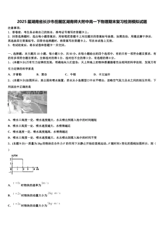 2025届湖南省长沙市岳麓区湖南师大附中高一下物理期末复习检测模拟试题含解析
