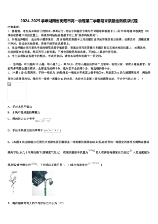 2024-2025学年湖南省衡阳市高一物理第二学期期末质量检测模拟试题含解析