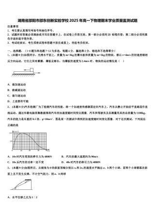 湖南省邵阳市邵东创新实验学校2025年高一下物理期末学业质量监测试题含解析