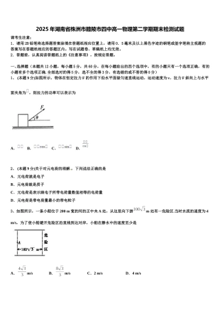 2025年湖南省株洲市醴陵市四中高一物理第二学期期末检测试题含解析