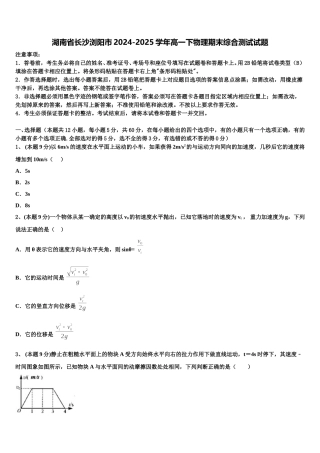 湖南省长沙浏阳市2024-2025学年高一下物理期末综合测试试题含解析