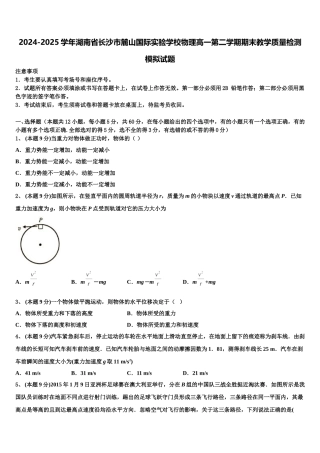 2024-2025学年湖南省长沙市麓山国际实验学校物理高一第二学期期末教学质量检测模拟试题含解析