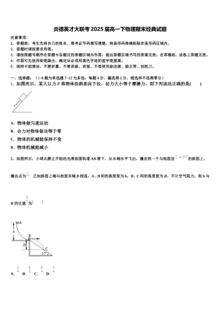 炎德英才大联考2025届高一下物理期末经典试题含解析