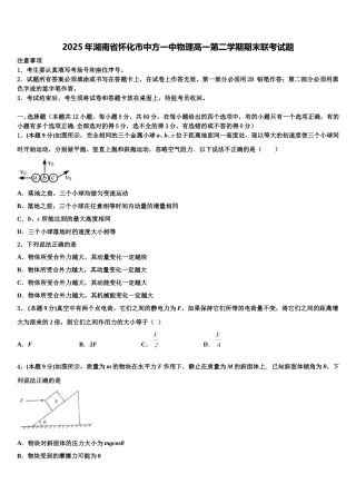 2025年湖南省怀化市中方一中物理高一第二学期期末联考试题含解析