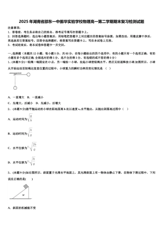 2025年湖南省邵东一中振华实验学校物理高一第二学期期末复习检测试题含解析