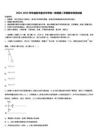 2024-2025学年益阳市重点中学高一物理第二学期期末预测试题含解析