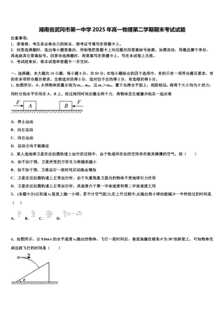 湖南省武冈市第一中学2025年高一物理第二学期期末考试试题含解析