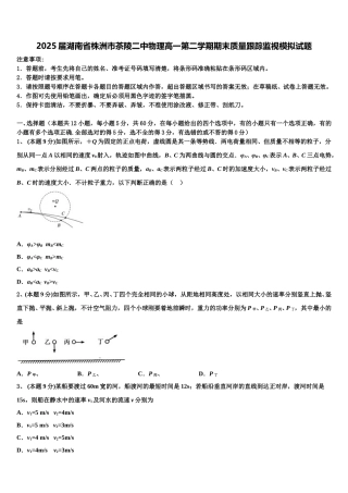 2025届湖南省株洲市茶陵二中物理高一第二学期期末质量跟踪监视模拟试题含解析