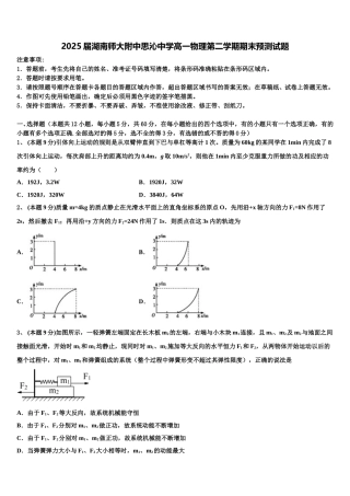 2025届湖南师大附中思沁中学高一物理第二学期期末预测试题含解析