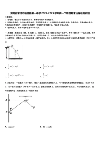 湖南省常德市临澧县第一中学2024-2025学年高一下物理期末达标检测试题含解析
