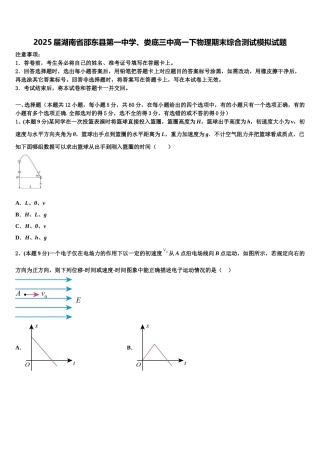 2025届湖南省邵东县第一中学、娄底三中高一下物理期末综合测试模拟试题含解析