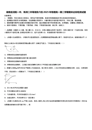 湖南省浏阳一中、株洲二中等湘东六校2025年物理高一第二学期期末达标检测试题含解析