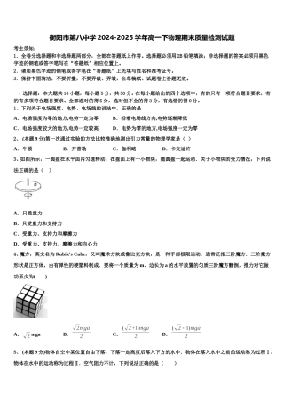 衡阳市第八中学2024-2025学年高一下物理期末质量检测试题含解析