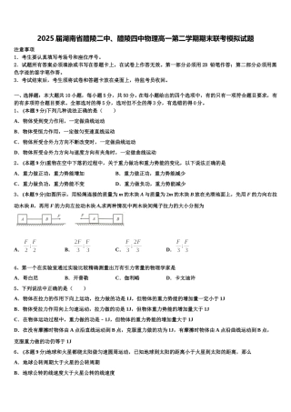 2025届湖南省醴陵二中、醴陵四中物理高一第二学期期末联考模拟试题含解析