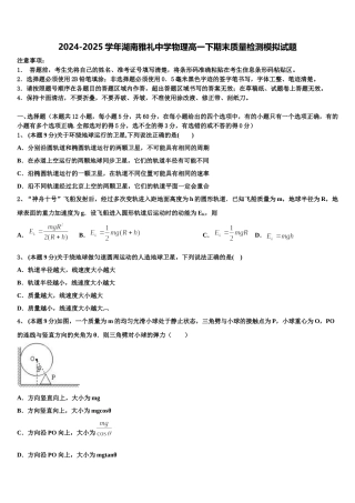 2024-2025学年湖南雅礼中学物理高一下期末质量检测模拟试题含解析