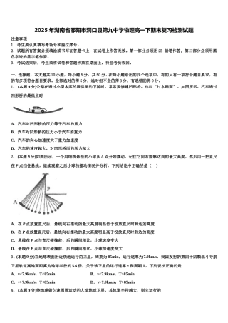 2025年湖南省邵阳市洞口县第九中学物理高一下期末复习检测试题含解析