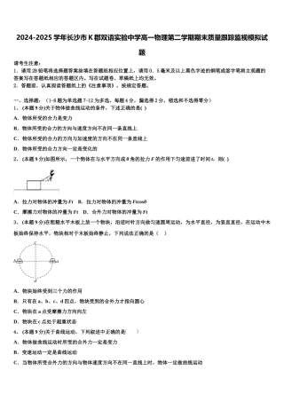 2024-2025学年长沙市K郡双语实验中学高一物理第二学期期末质量跟踪监视模拟试题含解析