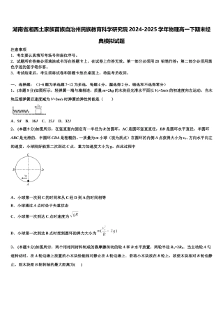 湖南省湘西土家族苗族自治州民族教育科学研究院2024-2025学年物理高一下期末经典模拟试题含解析