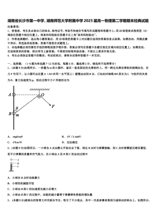 湖南省长沙市第一中学、湖南师范大学附属中学2025届高一物理第二学期期末经典试题含解析