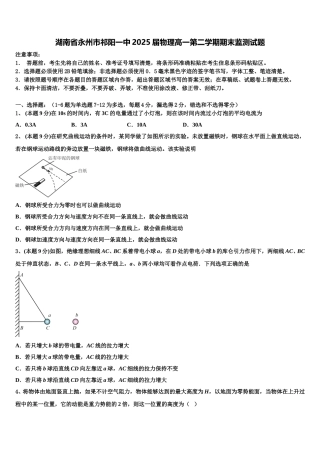 湖南省永州市祁阳一中2025届物理高一第二学期期末监测试题含解析