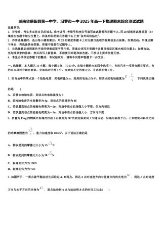 湖南省岳阳县第一中学、汨罗市一中2025年高一下物理期末综合测试试题含解析