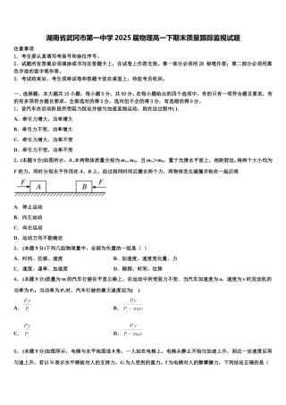 湖南省武冈市第一中学2025届物理高一下期末质量跟踪监视试题含解析