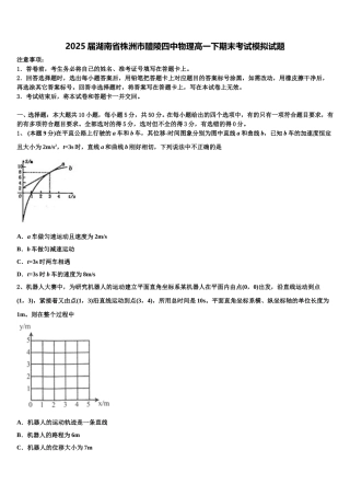 2025届湖南省株洲市醴陵四中物理高一下期末考试模拟试题含解析
