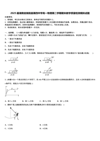 2025届湖南省衡阳县第四中学高一物理第二学期期末教学质量检测模拟试题含解析