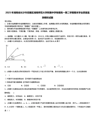 2025年湖南省长沙市岳麓区湖南师范大学附属中学物理高一第二学期期末学业质量监测模拟试题含解析