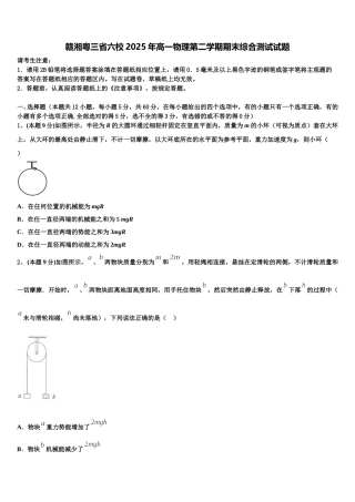 赣湘粤三省六校2025年高一物理第二学期期末综合测试试题含解析