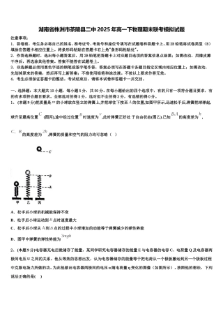 湖南省株洲市茶陵县二中2025年高一下物理期末联考模拟试题含解析
