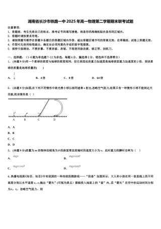 湖南省长沙市铁路一中2025年高一物理第二学期期末联考试题含解析