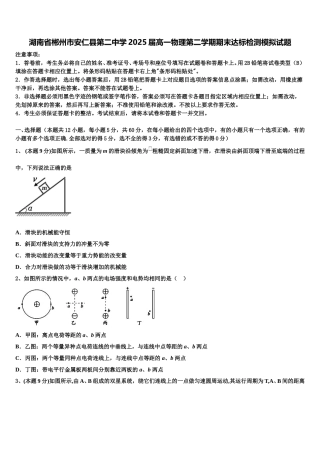 湖南省郴州市安仁县第二中学2025届高一物理第二学期期末达标检测模拟试题含解析
