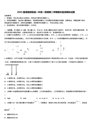 2025届湖南邵阳县一中高一物理第二学期期末监测模拟试题含解析