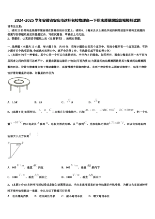 2024-2025学年安徽省安庆市达标名校物理高一下期末质量跟踪监视模拟试题含解析
