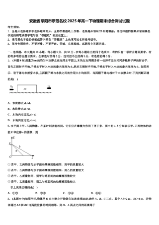 安徽省阜阳市示范名校2025年高一下物理期末综合测试试题含解析