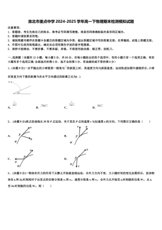 淮北市重点中学2024-2025学年高一下物理期末检测模拟试题含解析