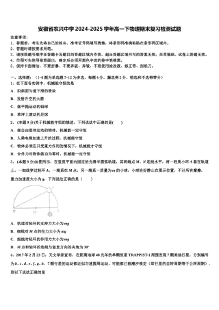 安徽省农兴中学2024-2025学年高一下物理期末复习检测试题含解析