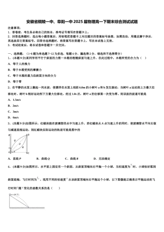 安徽省铜陵一中、阜阳一中2025届物理高一下期末综合测试试题含解析