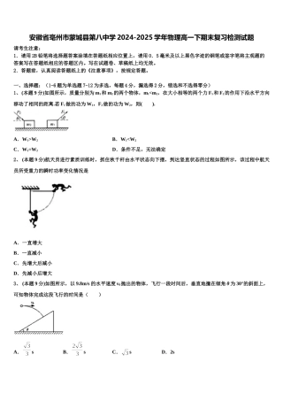 安徽省亳州市蒙城县第八中学2024-2025学年物理高一下期末复习检测试题含解析