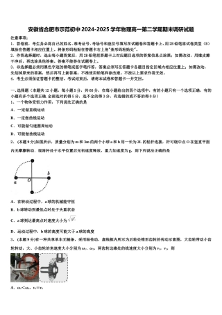 安徽省合肥市示范初中2024-2025学年物理高一第二学期期末调研试题含解析
