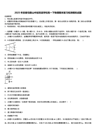 2025年安徽马鞍山中加双语学校高一下物理期末复习检测模拟试题含解析