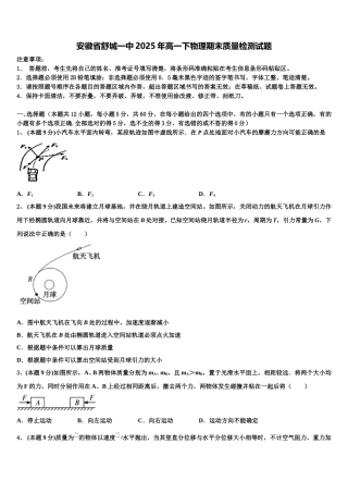 安徽省舒城一中2025年高一下物理期末质量检测试题含解析