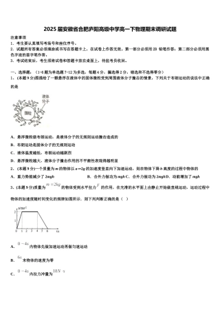 2025届安徽省合肥庐阳高级中学高一下物理期末调研试题含解析