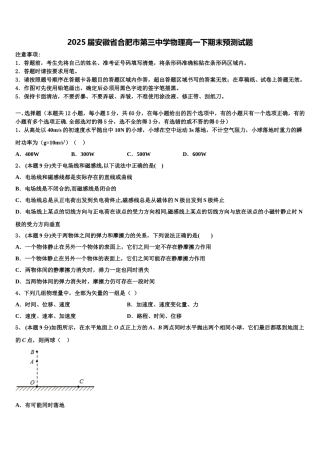 2025届安徽省合肥市第三中学物理高一下期末预测试题含解析